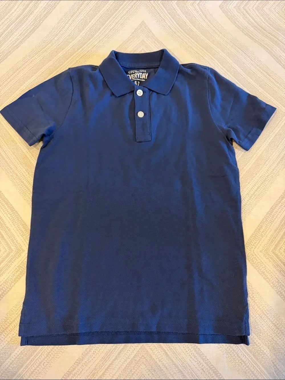 Crewcuts Boys Navy Blue Short Sleeve Collared Shirt Size 6-7 Button Front